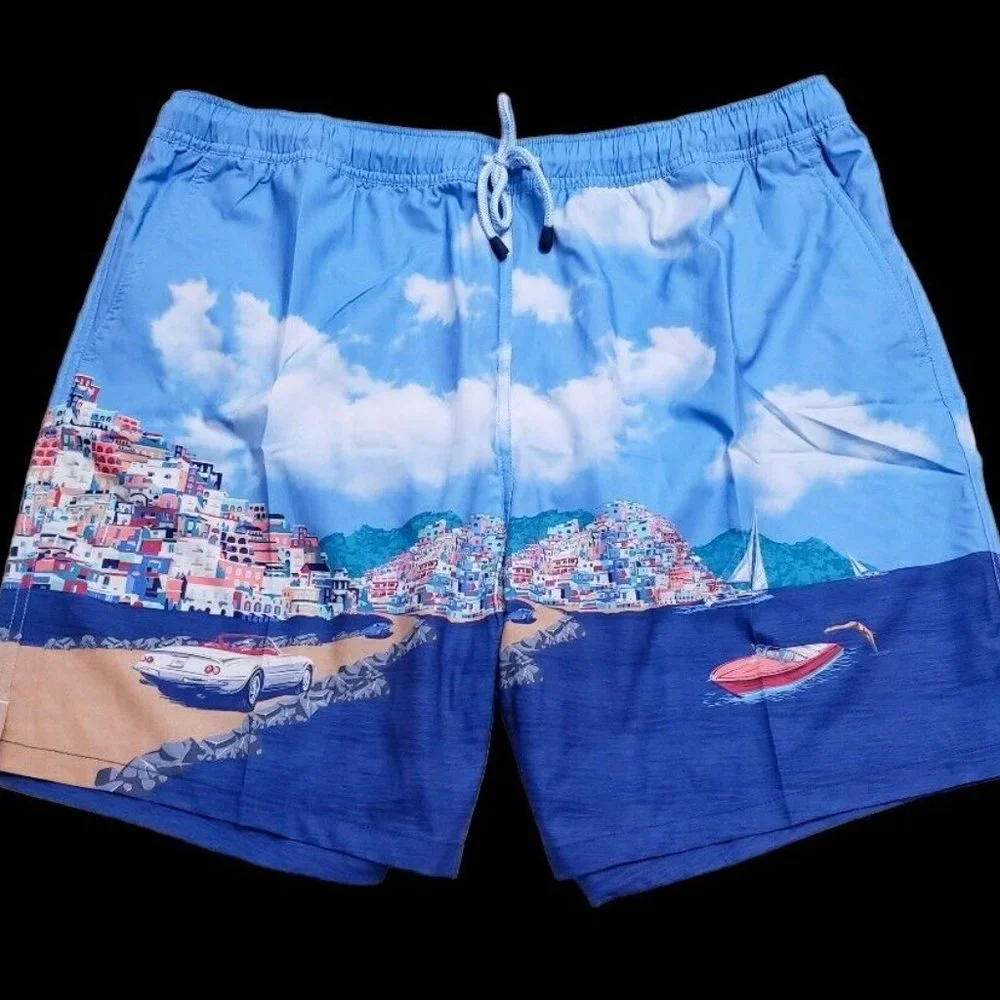 NEW Peter Millar Men's XL Graphic Print Drawstring Lined Swim Trunks